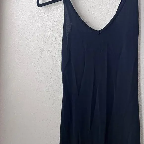 DISSH V Neck Fitted Cami Slip Maxi Dress with Back Slit in Black Semi Sheer - Picture 3 of 7